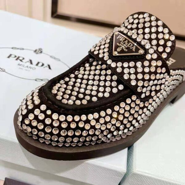 Prada Women Satin Mules with Crystals in 40mm Heel Height-Black (9)