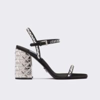 Prada Women Satin Sandals with Crystals in 90mm Heel Height-Black (1)