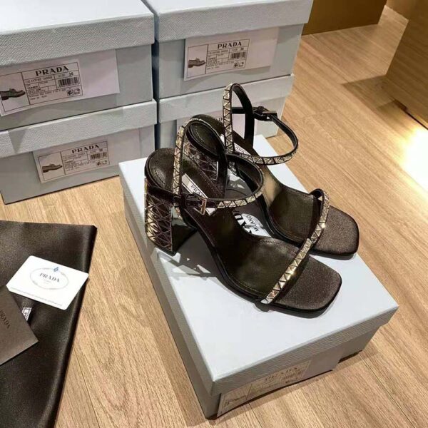 Prada Women Satin Sandals with Crystals in 90mm Heel Height-Black (2)