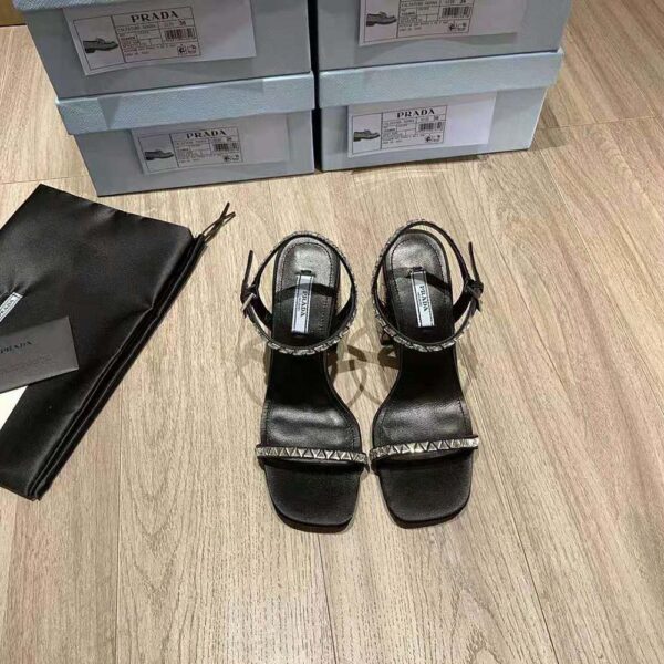 Prada Women Satin Sandals with Crystals in 90mm Heel Height-Black (3)