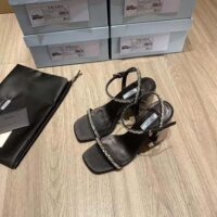 Prada Women Satin Sandals with Crystals in 90mm Heel Height-Black (1)