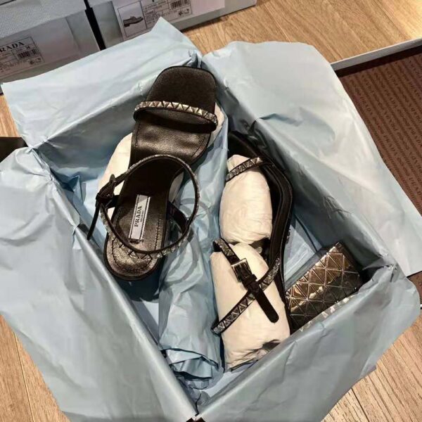 Prada Women Satin Sandals with Crystals in 90mm Heel Height-Black (6)