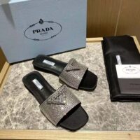 Prada Women Satin Slides with Crystals-Black (1)