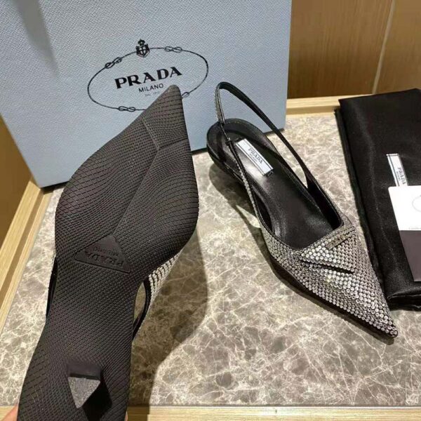 Prada Women Satin Sling-Back Pumps with Crystals-Black (10)