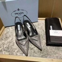 Prada Women Satin Sling-Back Pumps with Crystals-Black (1)