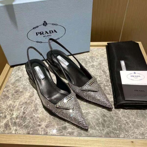 Prada Women Satin Sling-Back Pumps with Crystals-Black (4)