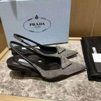 Prada Women Satin Sling-Back Pumps with Crystals-Black (1)