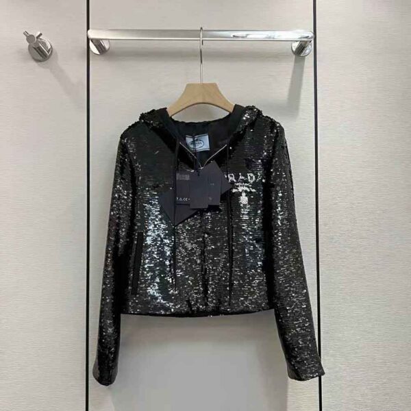 Prada Women Sequin-Embellished Chiffon Hoodie (2)