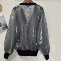 Prada Women Sequin-Embroidered Tulle Cardigan-Black (1)