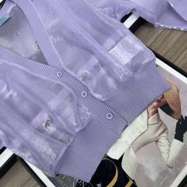 Prada Women Sequin-Embroidered Tulle Crop Top-Purple (6)