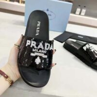 Prada Women Sequin Slides with Rubber Lug Sole are Covered All Over with Embroidered Sequins (1)