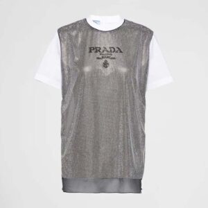 Prada Women Studded Chiffon and Jersey T-shirt-White