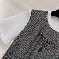 Prada Women Studded Chiffon and Jersey T-shirt-White (1)