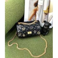 Chanel Women CC 2.55 Handbag Calfskin Strass Glass Pearls Gold Silver Tone Black (9)