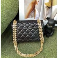 Chanel Women CC 2.55 Handbag Calfskin Strass Glass Pearls Gold Silver Tone Black (9)