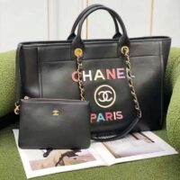 Chanel Women CC Large Shopping Bag Calfskin Aged Gold-Tone Metal Black (12)