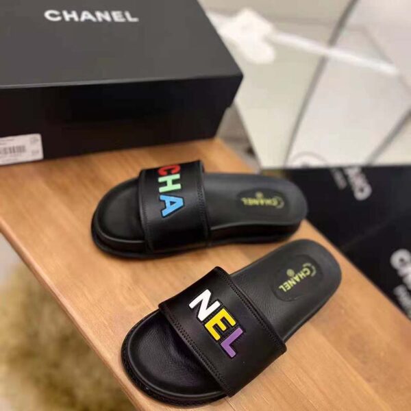 Chanel Women Sandal Black Calfskin Leather Colorful CHA NEL Logos (2)