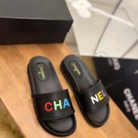 Chanel Women Sandal Black Calfskin Leather Colorful CHA NEL Logos (4)