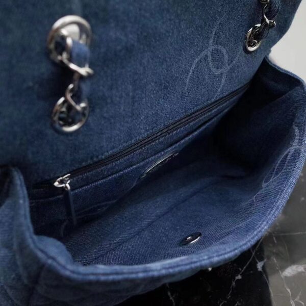 Chanel Women Small Flap Bag Printed Denim Gold-Tone Metal Blue (4)