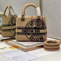 Dior Unisex CD Medium Lady D-Lite Bag Beige Jute Canvas Embroidered Dior Union Motif (3)