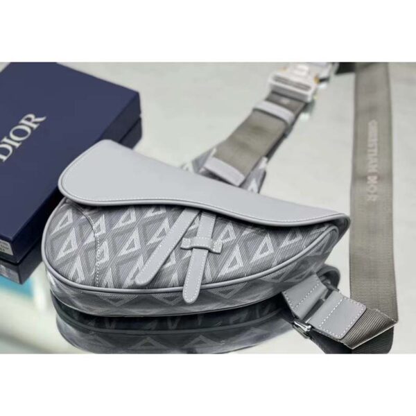 Dior Unisex CD Saddle Bag Gray CD Diamond Canvas Smooth Calfskin (1)