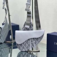 Dior Unisex CD Saddle Bag Gray CD Diamond Canvas Smooth Calfskin (6)