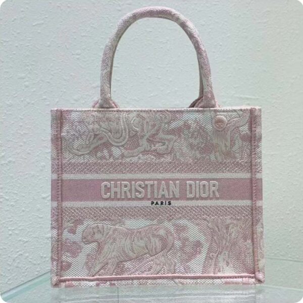 Dior Unisex CD Small Book Tote Fluorescent Pink Toile De Jouy Transparent Canvas (5)