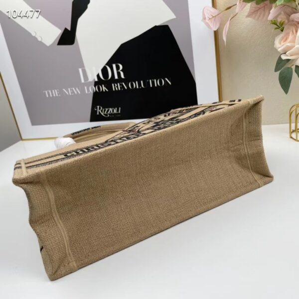 Dior Women CD Medium Book Tote Beige Jute Canvas Embroidered Union Motif (3)