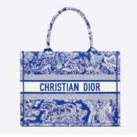 Dior Women CD Medium Book Tote Fluorescent Blue Toile De Jouy Reverse Embroidery (8)