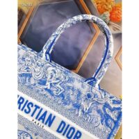 Dior Women CD Medium Book Tote Fluorescent Blue Toile De Jouy Reverse Embroidery (8)