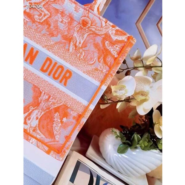Dior Women CD Medium Book Tote Fluorescent Orange Toile De Jouy Reverse Embroidery (2)