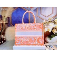 Dior Women CD Medium Book Tote Fluorescent Orange Toile De Jouy Reverse Embroidery (8)