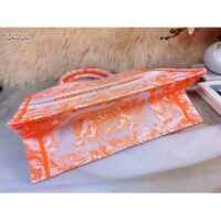 Dior Women CD Medium Book Tote Fluorescent Orange Toile De Jouy Reverse Embroidery (8)
