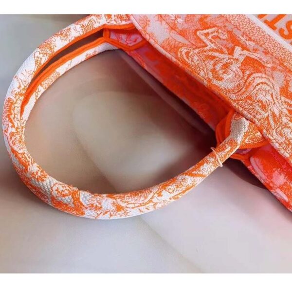 Dior Women CD Medium Book Tote Fluorescent Orange Toile De Jouy Reverse Embroidery (7)