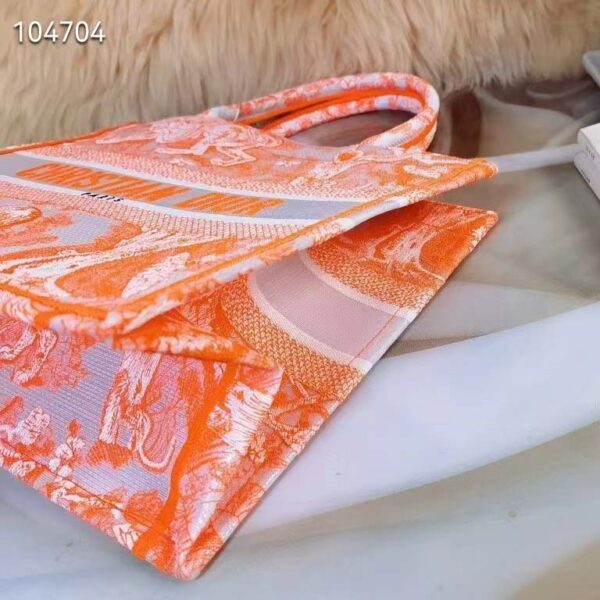Dior Women CD Medium Book Tote Fluorescent Orange Toile De Jouy Reverse Embroidery (9)