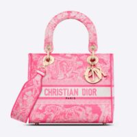 Dior Women CD Medium Lady D-Lite Bag Fluorescent Orange Toile De Jouy Reverse Embroidery (9)