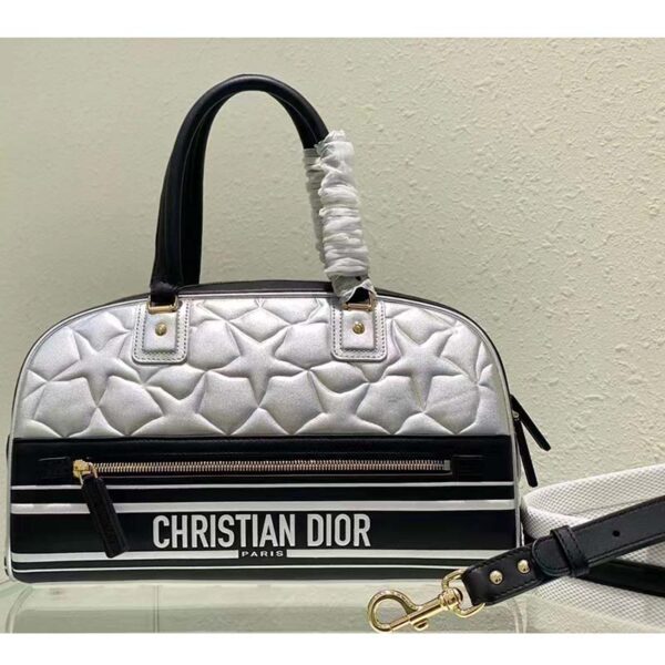 Dior Women CD Medium Vibe Zip Bowling Bag Black Silver Padded Étoile Calfskin (1)