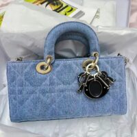 Dior Women Lady D-Joy Bag Blue Cannage Denim (9)