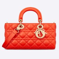 Dior Women Lady D-Joy Bag Bright Orange Cannage Lambskin (1)