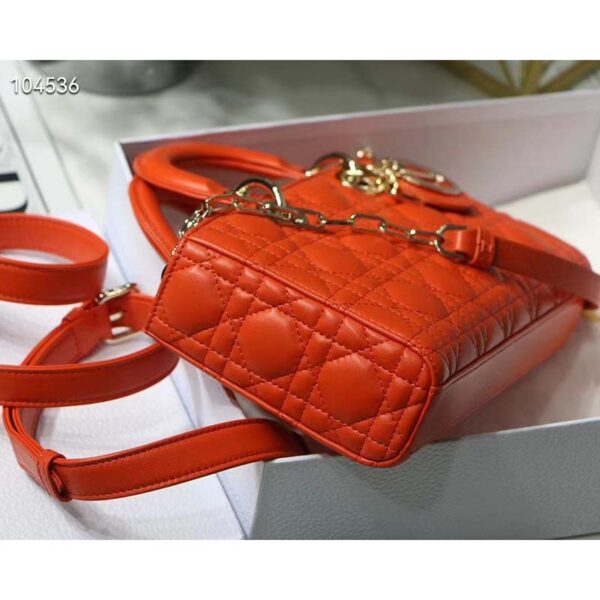 Dior Women Lady D-Joy Bag Bright Orange Cannage Lambskin (2)