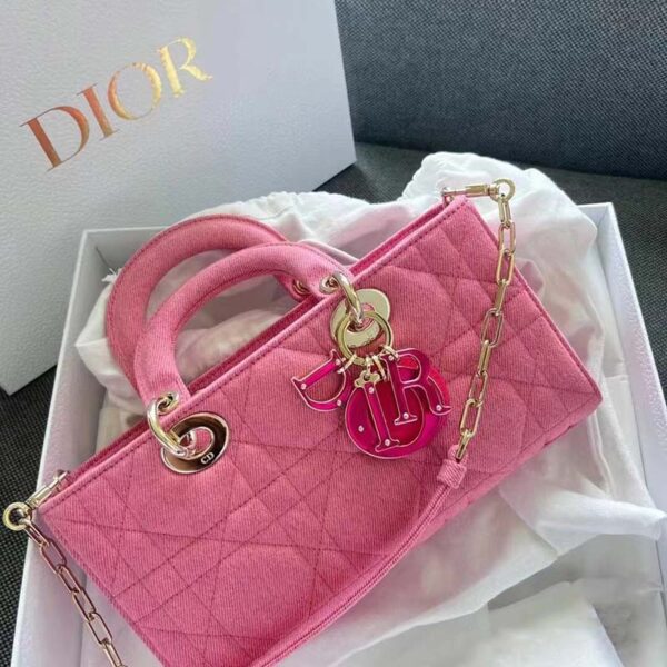 Dior Women Lady D-Joy Bag Bright Pink Cannage Denim (3)
