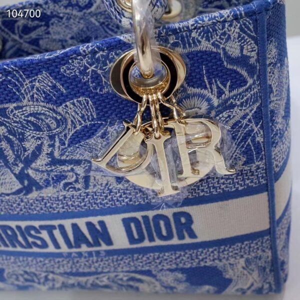 Dior Women Medium Lady D-Lite Bag Fluorescent Blue Toile De Jouy Reverse Embroidery (10)