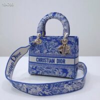 Dior Women Medium Lady D-Lite Bag Fluorescent Blue Toile De Jouy Reverse Embroidery (5)