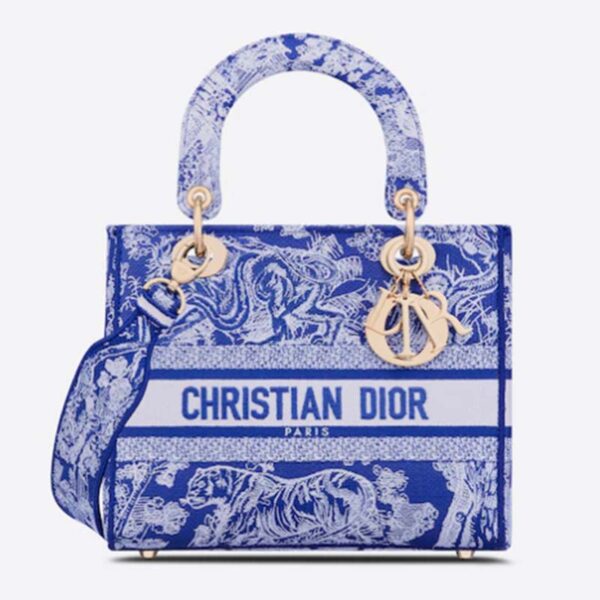 Dior Women Medium Lady D-Lite Bag Fluorescent Blue Toile De Jouy Reverse Embroidery (5)