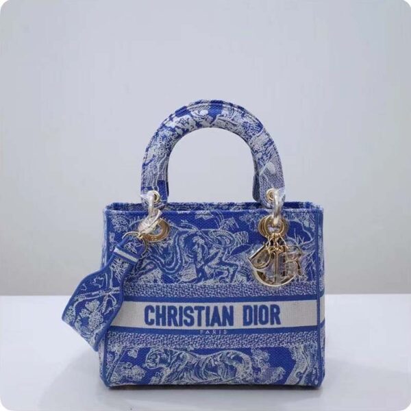 Dior Women Medium Lady D-Lite Bag Fluorescent Blue Toile De Jouy Reverse Embroidery (8)