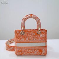 Dior Women Medium Lady D-Lite Bag Fluorescent Orange Toile De Jouy Reverse Embroidery (6)