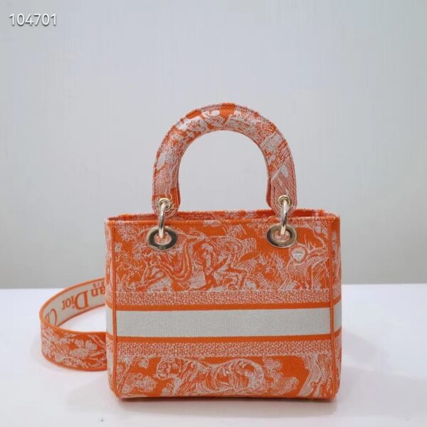 Dior Women Medium Lady D-Lite Bag Fluorescent Orange Toile De Jouy Reverse Embroidery (10)