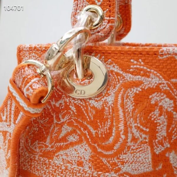 Dior Women Medium Lady D-Lite Bag Fluorescent Orange Toile De Jouy Reverse Embroidery (3)