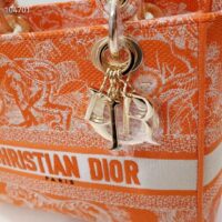 Dior Women Medium Lady D-Lite Bag Fluorescent Orange Toile De Jouy Reverse Embroidery (6)