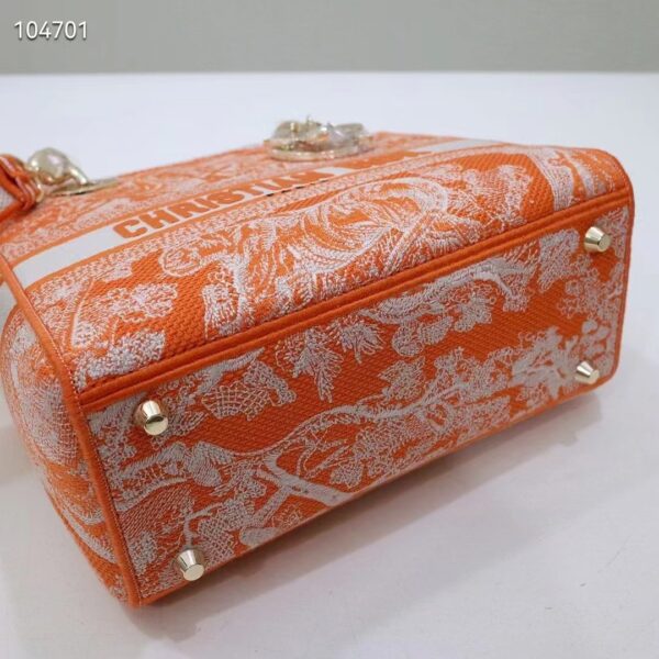 Dior Women Medium Lady D-Lite Bag Fluorescent Orange Toile De Jouy Reverse Embroidery (5)